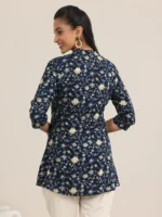 Blue Printed Rayon Straight Short Kurti - Image 2